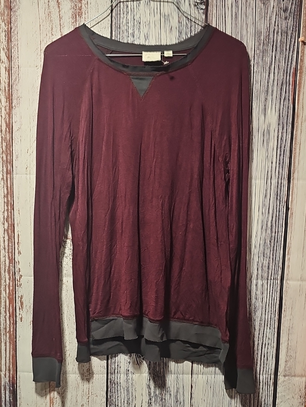 Anthropologie Long Sleeve Tee in Burgundy with Charcoal Trim